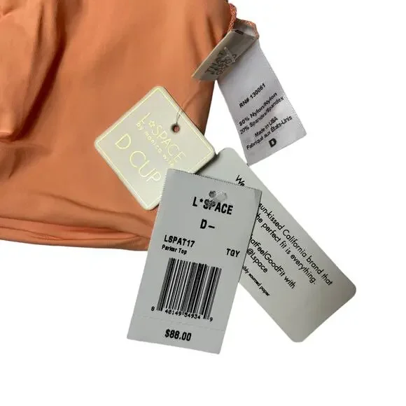 L*SPACE Parker Bikini Top Tangerine Stretch Square Neck Wide Strap D Cup NEW - Picture 7 of 8